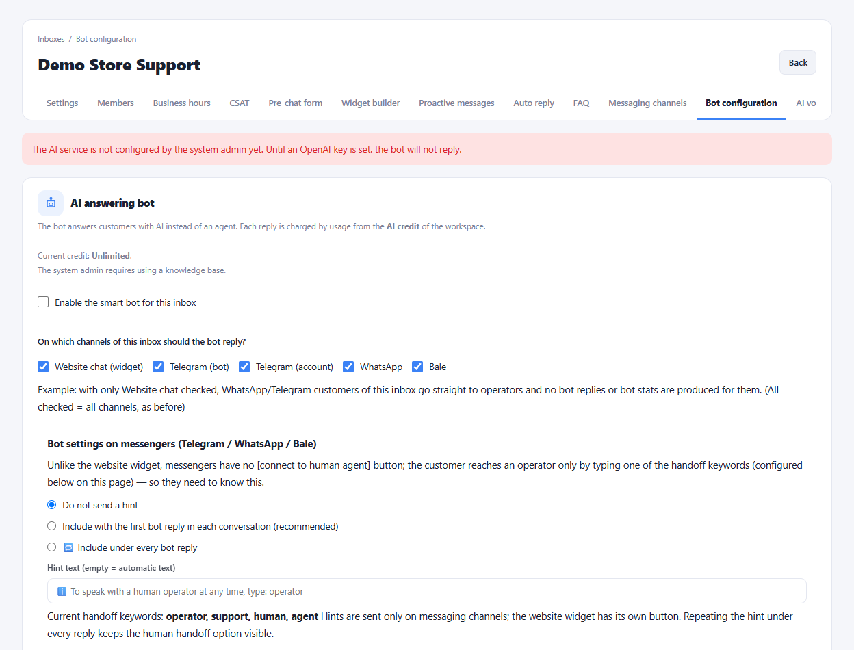 Actual ai agents interface in a sample workspace