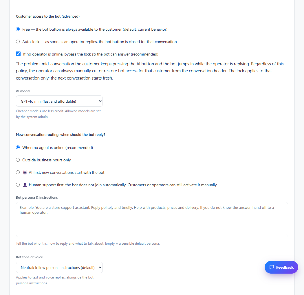 Configure the AI assistant and handoff