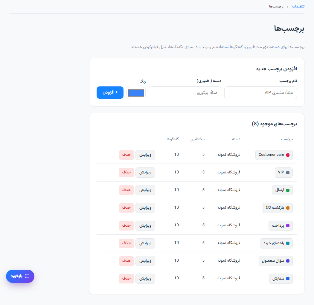 دسته&zwnj;بندی مشتریان و گفتگوها با برچسب