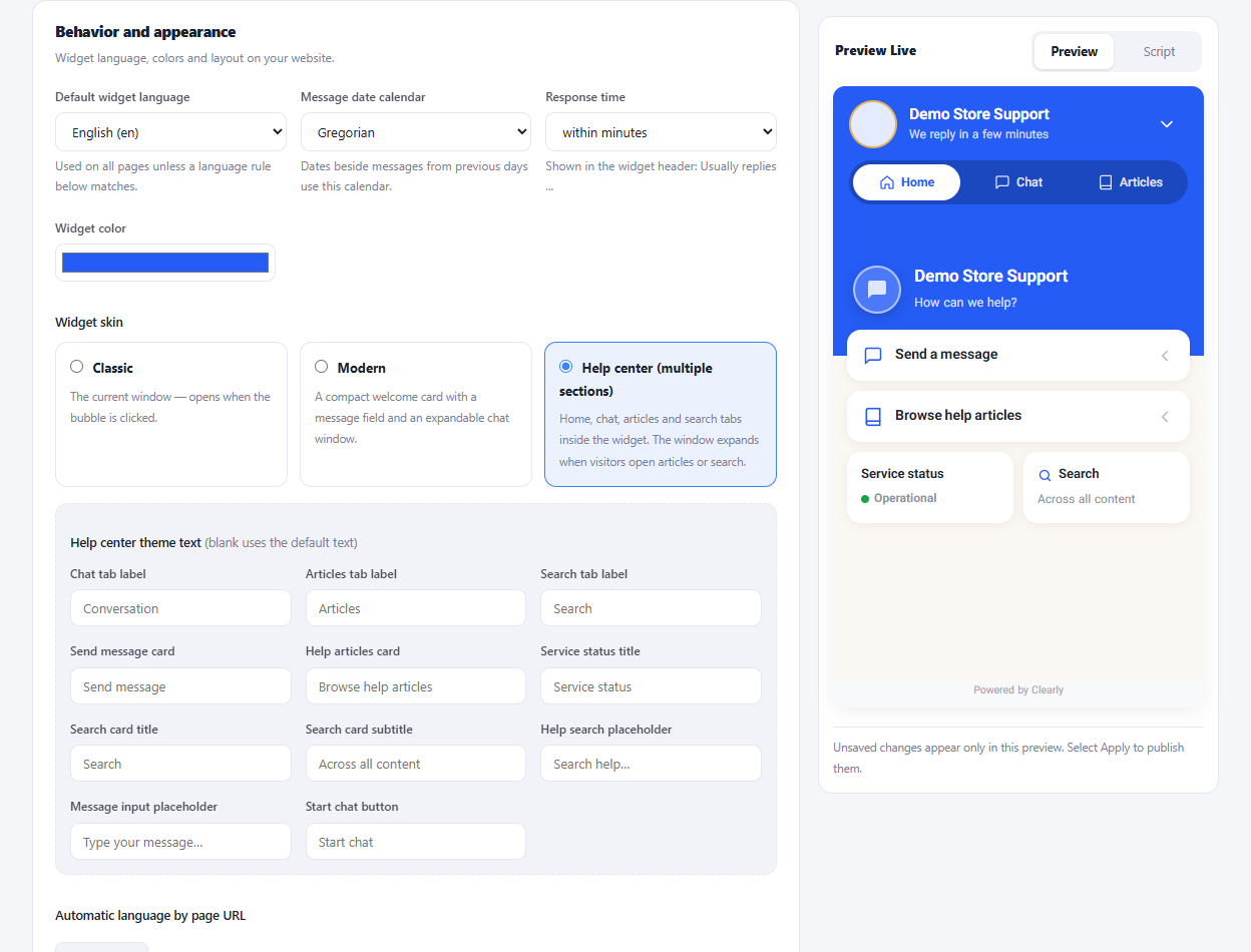 Widget and forms in the actual panel