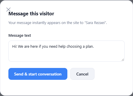 Actual visitor message composer interface in a sample workspace