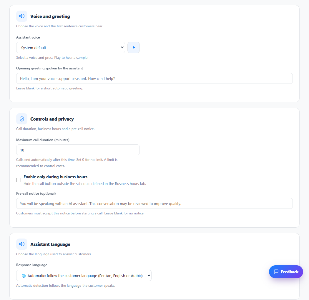 Configure AI voice conversations