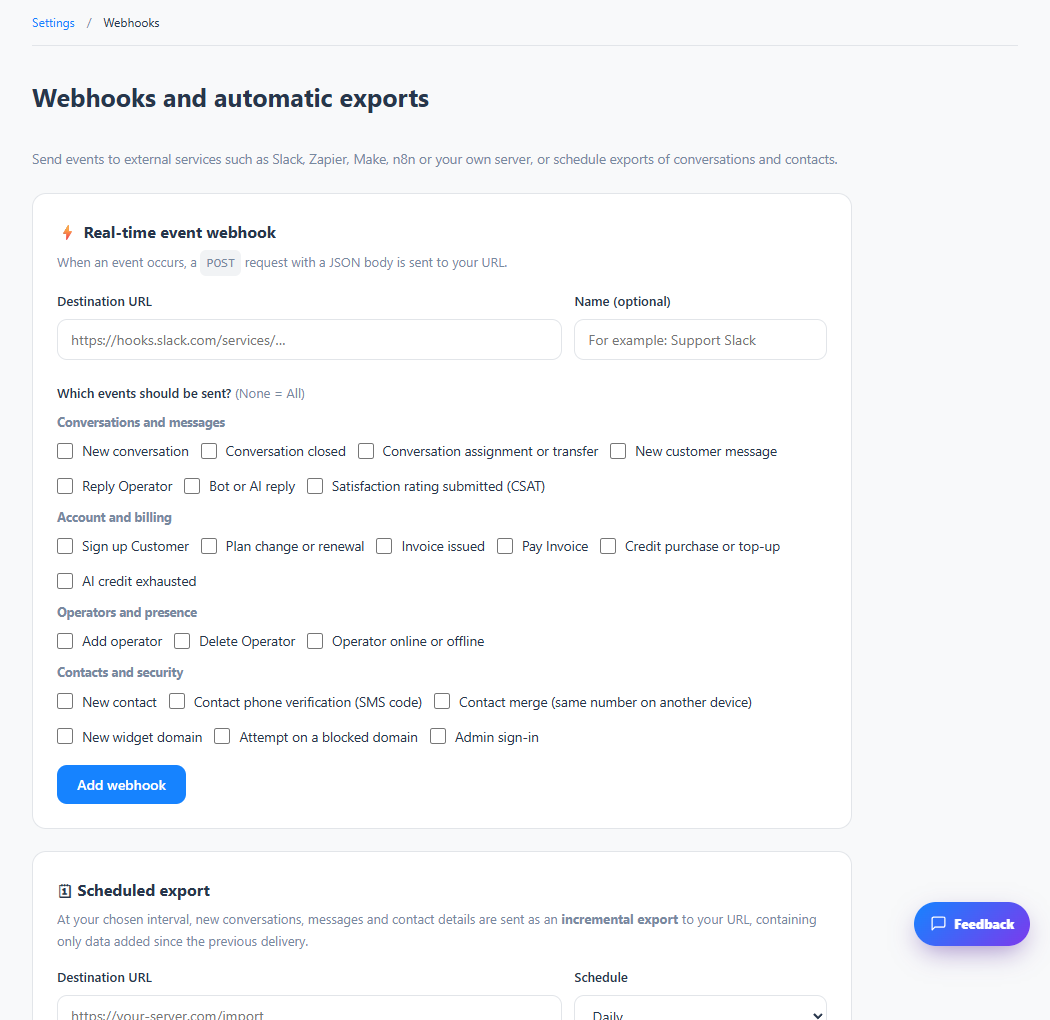 Send events with webhooks