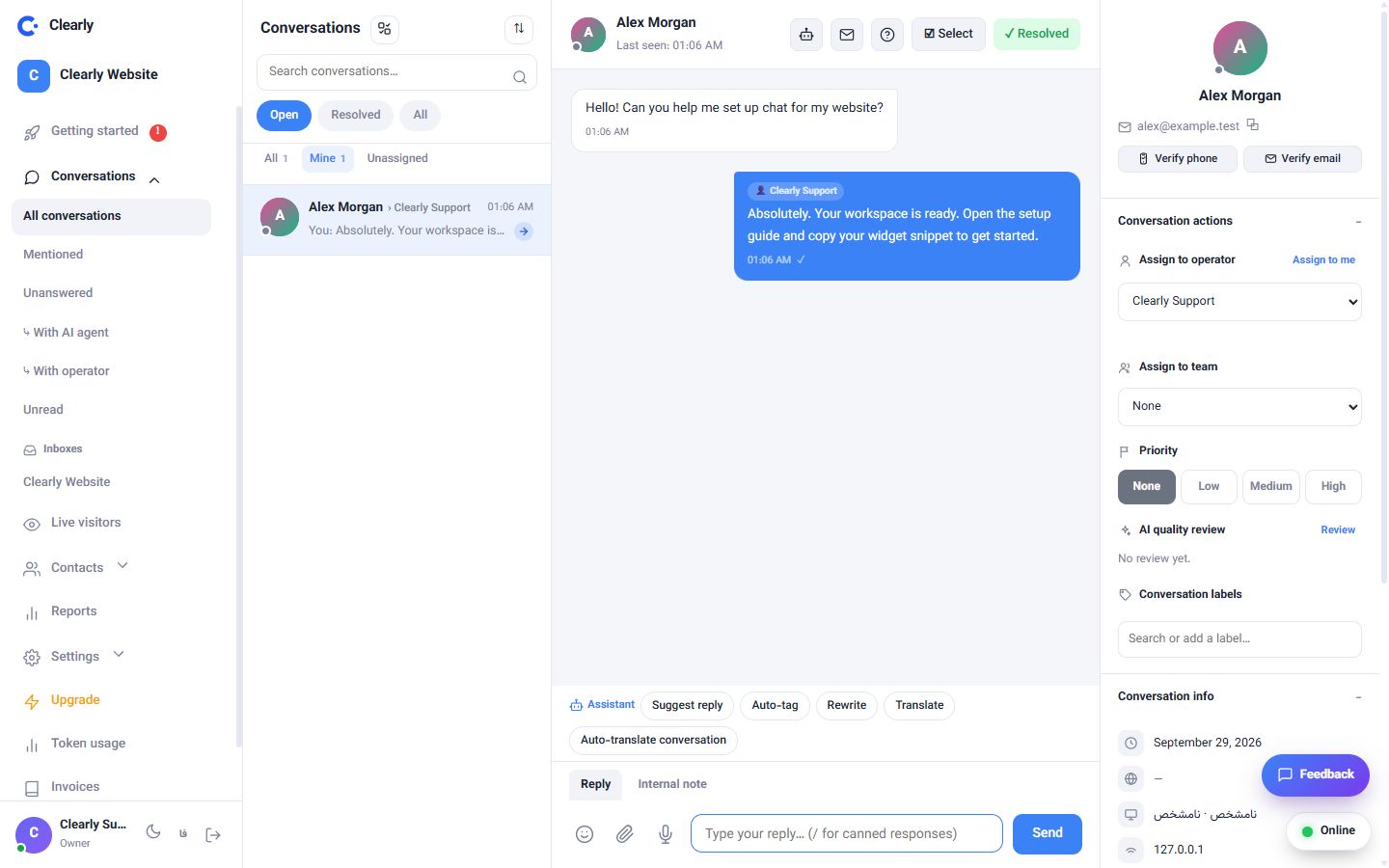 The actual Gapika workspace &middot; Example conversation